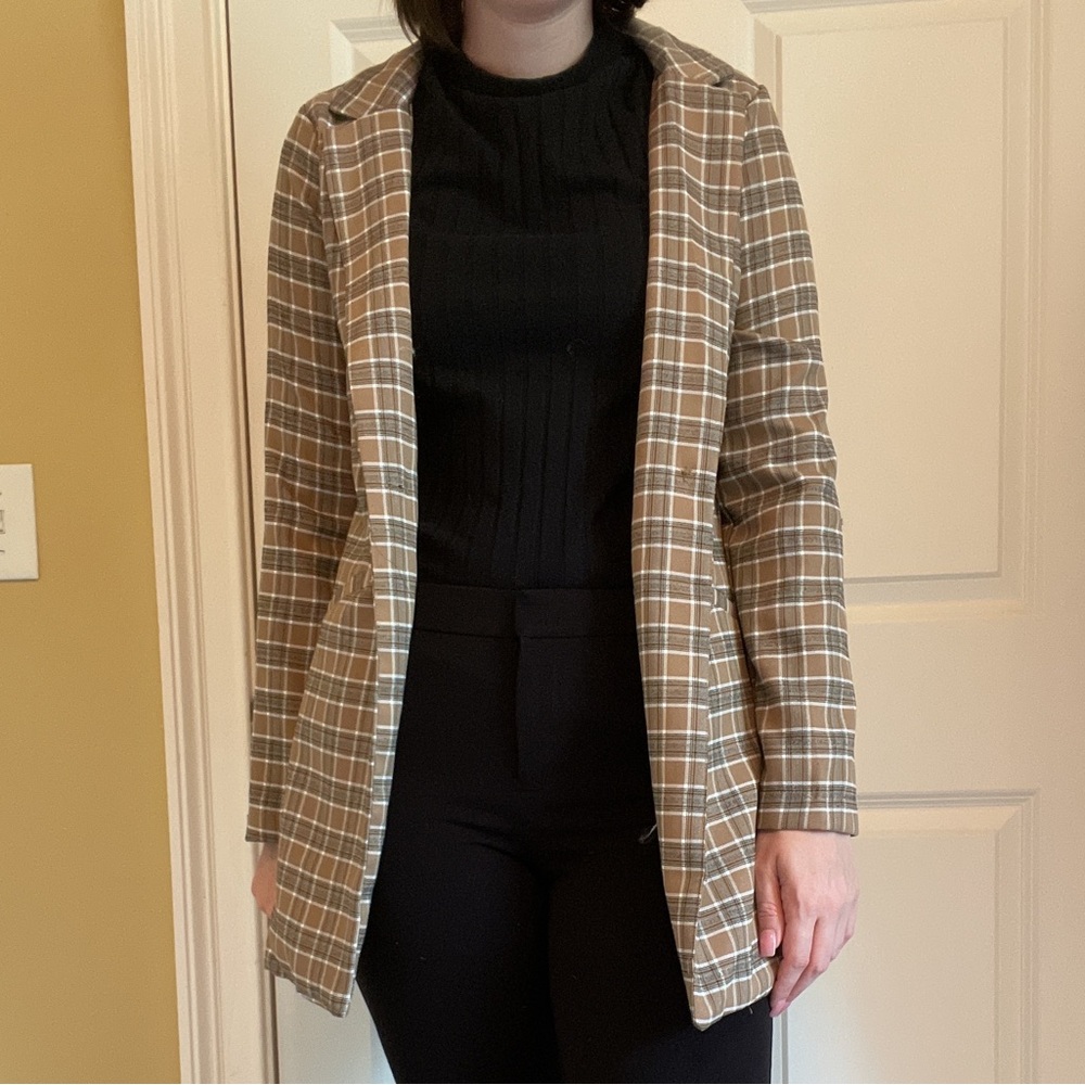Hyfve Taupe and Tan Plaid Blazer Jacket - Picture 2 of 3